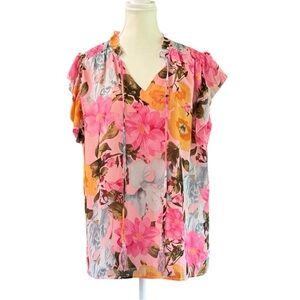 XL Sheer Floral Blouse with Full Lining - No Brand